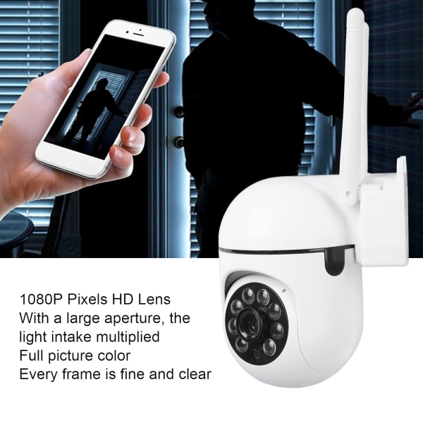 Säkerhetskamera utomhus, trådlös HD 1080P WiFi Övervakningskamera Hemsäkerhetssystem 360° vy, rörelsedetektering, automatisk spårning, tvåvägssamtal