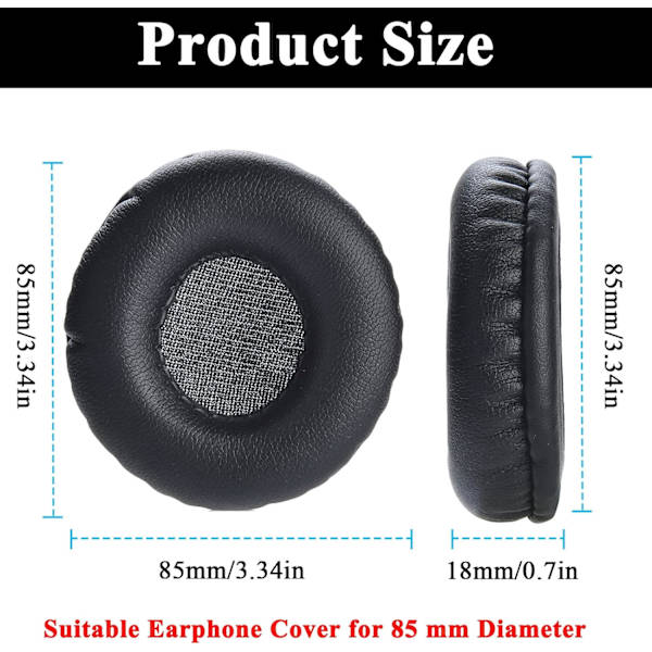 1 par Runde Øreputer 75mm Universelle Erstatningsputer Premium Protein Lær Minne Skum Øreputer for Hodetelefoner Ørekopp med 75mm Diameter