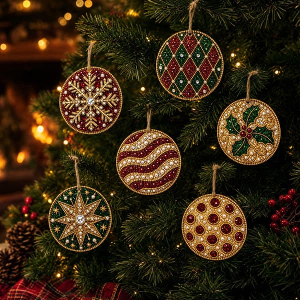 Juleperlepynt 6-pak DIY Diamond Art til voksne – Style 8