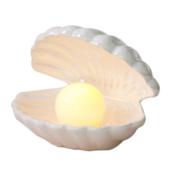 Shell Pearl Light Ceramic Clamshell Night Light LED Portable Battery Operated Mood Night Lamp Home Decor for Women Girls Bedroom Living Room​(White)