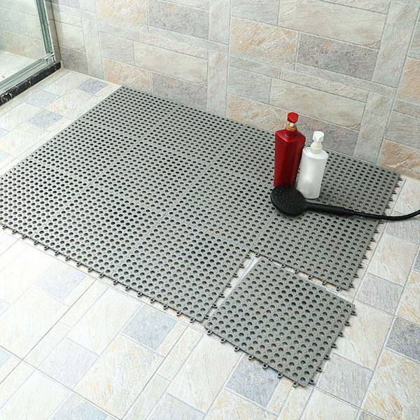 10 stk. Interlocking PVC gulvfliser med massage drænhuller - DIY størrelse skridsikre gulvfliser måtte - til pool brusebad kæledyrsområde hytte dæk indendørs/udendørs