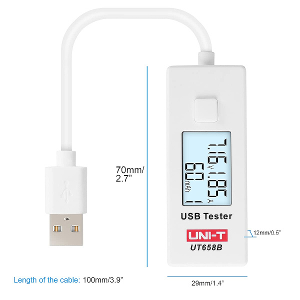 UNI-T UT658 USB-testare, DC 5.1A 30V Amp USB-spänningstestare, testa hastigheten på laddare, kablar, kapacitet för powerbanker