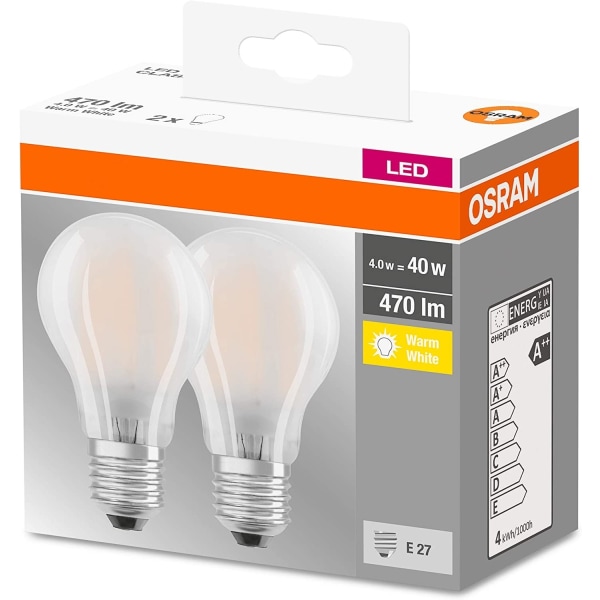 LED-lampa, glödlampa med skruvbas: E27 2W, 2700 K, 2-pack