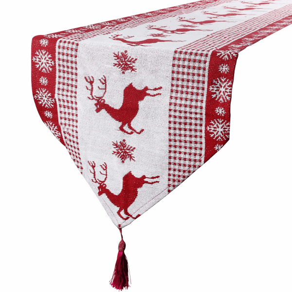 Julebordløber 33x180cm Dug Hvid Rød
