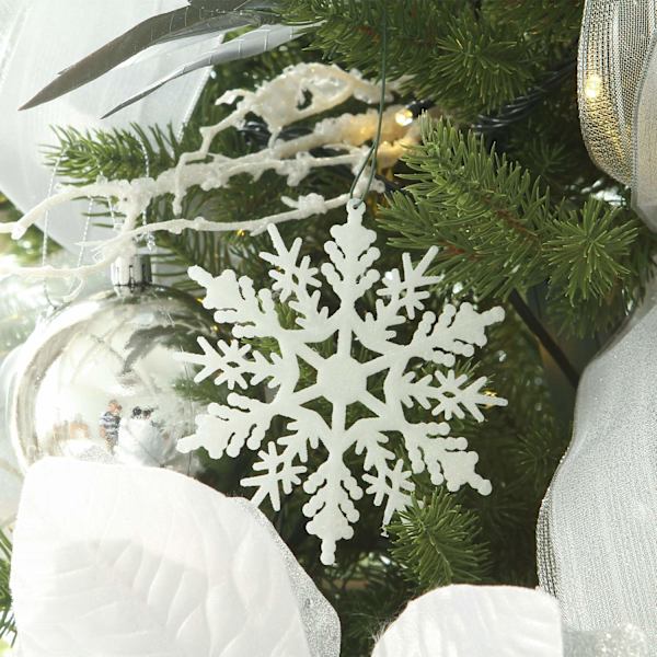 Plast julgran snöflinga ornament, 4-tums, set med 36, vit
