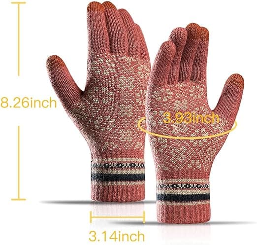 Vinterhue, halstørklæde og touch screen-handsker (plommerød)