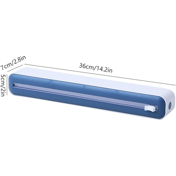 Plastfolie Dispenser med Skyve-Kutter Magnetisk Fyllbar Folie Dispenser Matklamfilm Dispenser (Blå)
