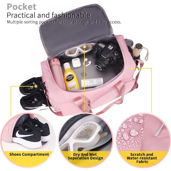 Treningsbag for menn og kvinner - Duffelbag med sko-rom - Weekend-reisebag for kvinner - Foldbar vanntett reisebag