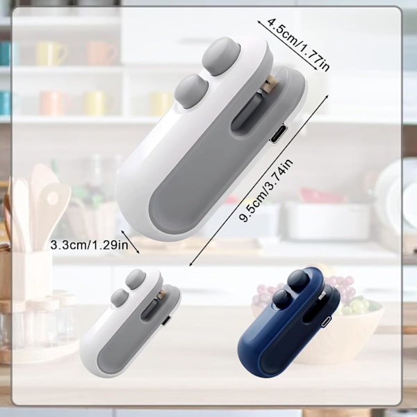 USB-C Oppladbar Poseforsegler, 2-i-1 Poseforsegler Varmeforsegler med Kutter og Magnet, Mini Poseforsegler for Plastpose Snackpose (Mørkeblå)