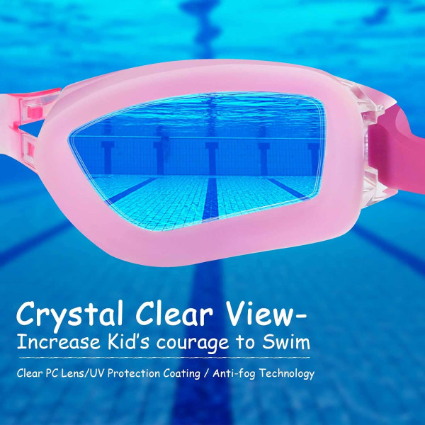 Svømmebriller for barn, 2 pakker krystallklare svømmebriller for barn, barn, gutter, jenter og tenåringer i alderen 3-15 år, anti-tåke, vanntett, ingen lekkasje