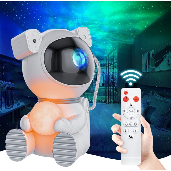 Astronauts Star Sky Projector, LED nattlys Stjernehimmel med fjernkontroll 360° rotasjon 16 moduser Galaxy Light Projector