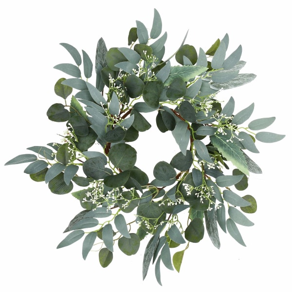 Artificial Green Eucalyptus Wreath,15 inches Greenery Wreath