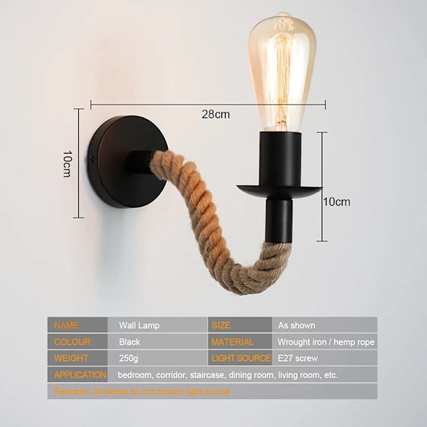 Vintage hamperep vegglampe industriell vegglampe (svart)