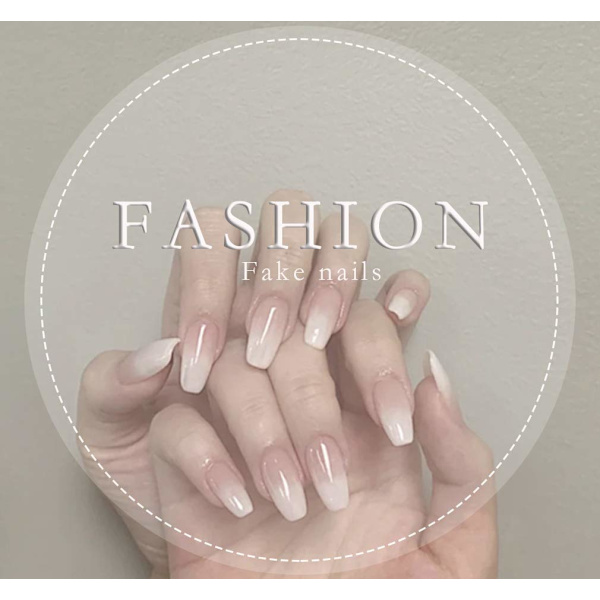 Nude Gradient Hvide Falske Negle Blanke Mid-length Falske Negle