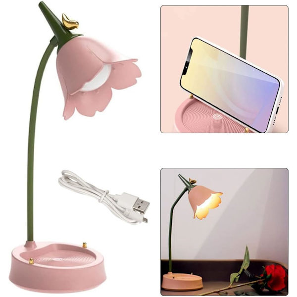 LED-bordlampe USB genopladelig øjenbeskyttelse blomst skrivebordslampe