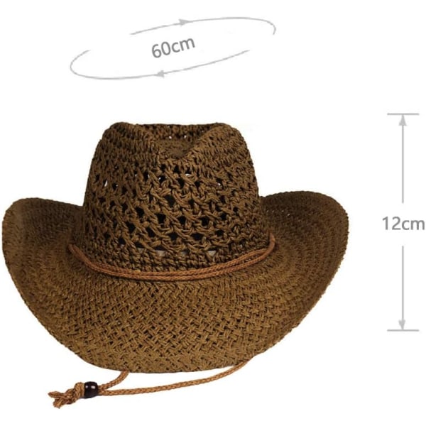 Herrar Västerländsk Cowboyhatt Bredbrättad Halm Bucket Hat Sommar UV-Skydd Solhatt Vikbar Rulla Upp Panama Fedora Hatt Packbar Halm Strand Reshatt, Brun