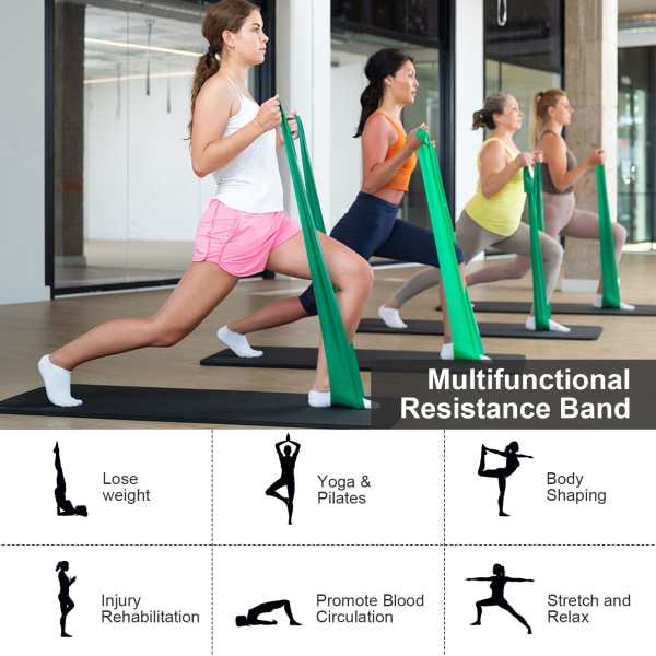 Set med 4 fitness med 4 motståndsnivåer, Theraband träningsband långa fitness för yoga, pilates, styrketräning