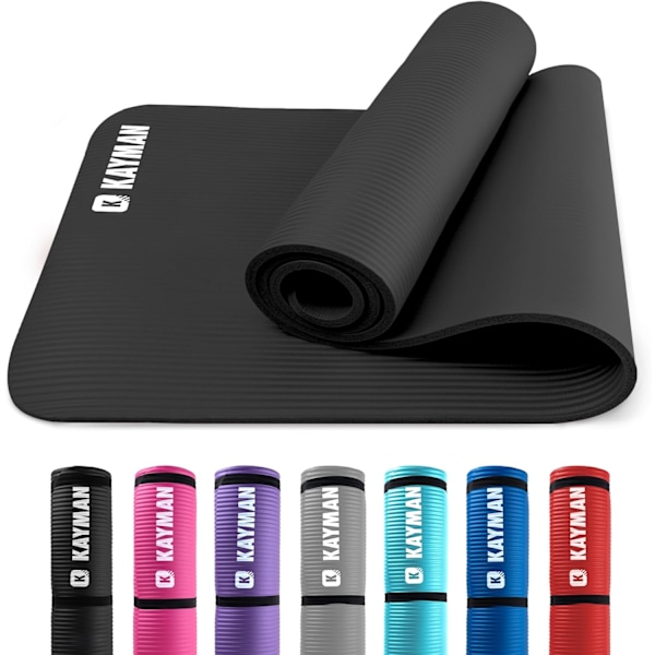Yogamatta – Multifunktionell Extra Tjock Skumträningsmatta – Idealisk Golvmatta för Pilates, Stretching, Styrketräning & Terapi – 183 x 60 cm (Svart)