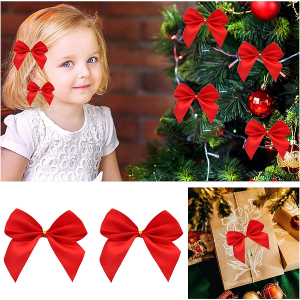 Röd julrosett, hängdekoration för pilbågar, julbåge, rött band, lämplig för presentinslagning, julgransdekorationer