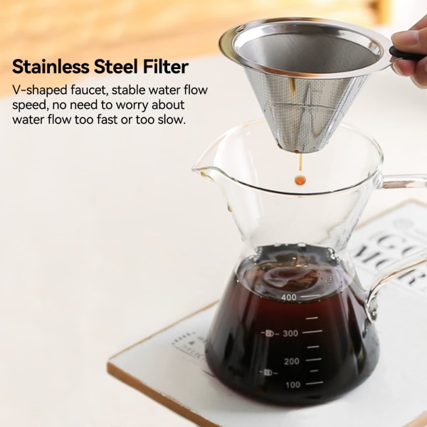 Hæld kaffemaskine, 400 ml borosilikatglas hæld over kaffebrygger med rustfrit stålfilter til hjemmecafé restaurantfest