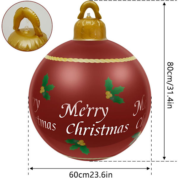 Stor oppustelig julekugle 60 cm, PVC oppustelig julekugle (uden pumpe), dekorativ oppustelig julekugle
