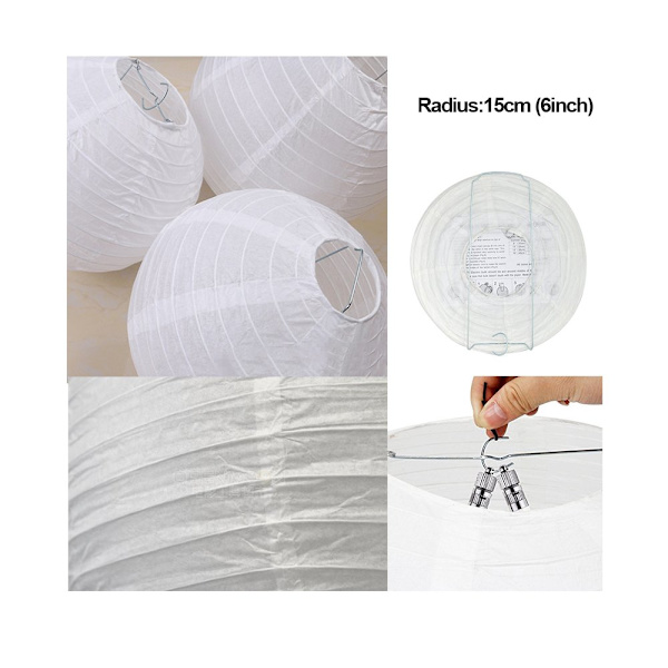 12 stk. 6\" (15 cm) runde hvide papirlanterner til dekoration