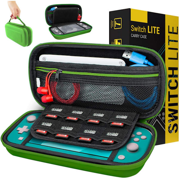 Nintendo Switch Lite Fodral - Skyddsfodral med Förvaring för Switch Lite Spel och Tillbehör green