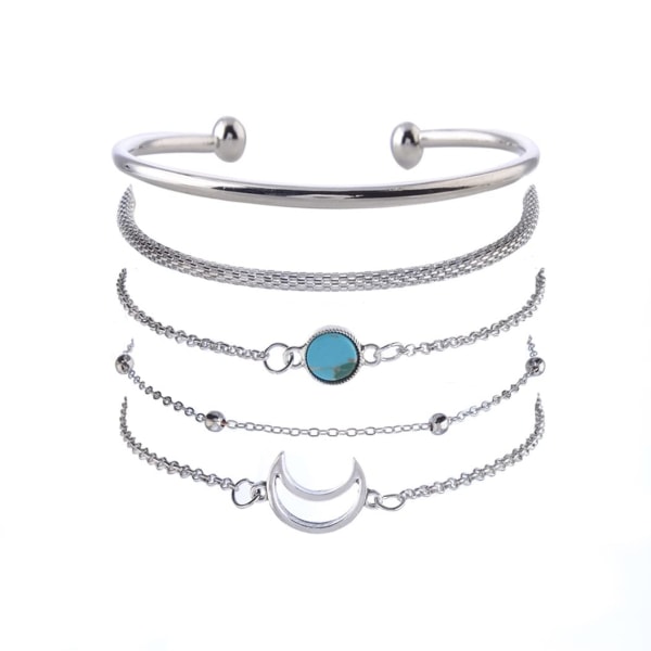 Pärlarmband Set- Silver Layered Heart Armband Tofs Armband-Hand Accessoarer Smycken för kvinnor och flickor