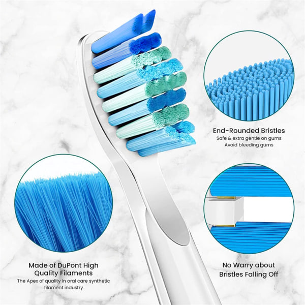 Elektriske tandbørstehoveder kompatible med Fairywill D7/D8/FW507/FW508/FW551/917/959/D1/D3/SG-E9 Bløde børsteudskiftninger (hvid 10 tæller)