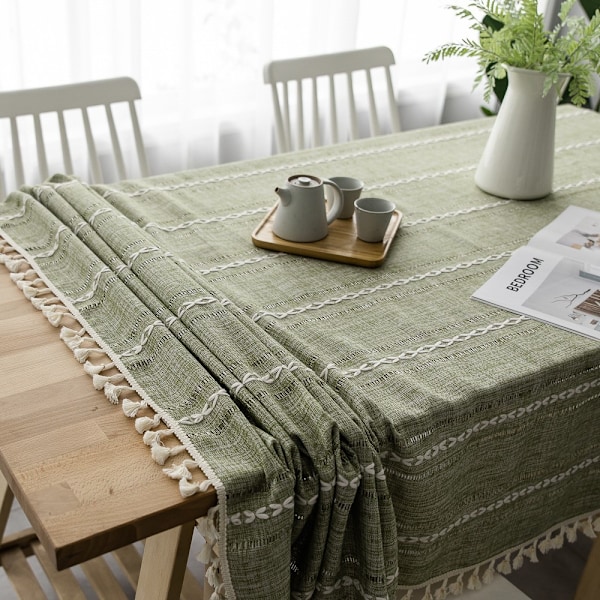 Rektangulær Duk Anti-Flekksikker Lin Bomull Dusker Broderi Duk for Salongbord, Kontordekorasjon (Firkantet, 140 x 140 cm)