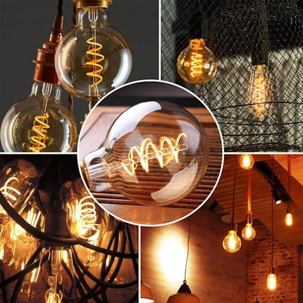 LED Filament Pære 4W Globe Spiral LED Pærer Dekorative Lyspærer Gamle Pærer, Varmt Hvidt 2200K, Pakke med 2