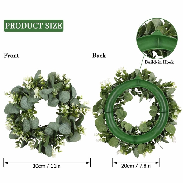 2 STK kunstig eukalyptus krans, 11" kunstig grøn blad krans Farmhouse grønt krans, rund eukalyptus krans grønt udendørs krans