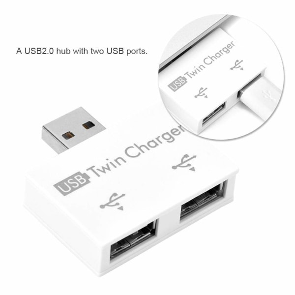 Mini USB Hub, 2-Port USB Twin Lader Splitter Adapter Kit, Aluminiumslegering + PC Liten / Bærbar / Robust / Holdbar Mini USB Hub for lading