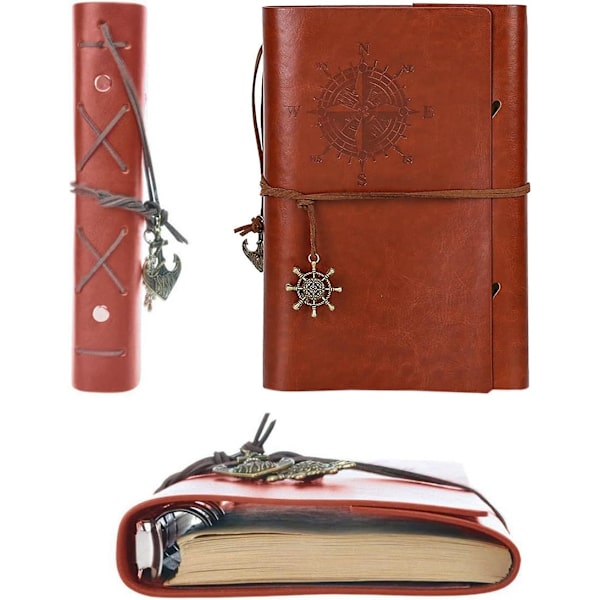 Vintage Retro PU Læderomslag Notesbog Journal Dagbog, Nautisk Spiral Tom Streng Daglig Notesblok Rejse til at Skrive i, Kraftpapir, Retro Vedhæng Brown
