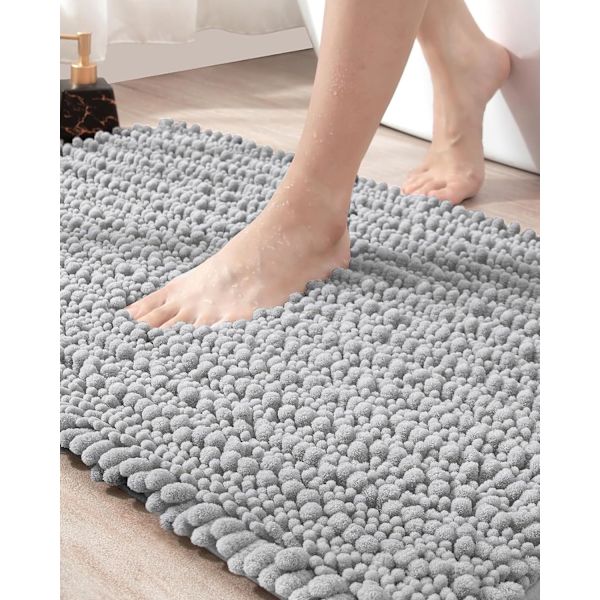 Bademåtte 50 x 80 cm, Skridsikker Badeværelsesmåtte, Absorberende og Blød Chenille Badeværelsesmåtte, Maskinvaskbar