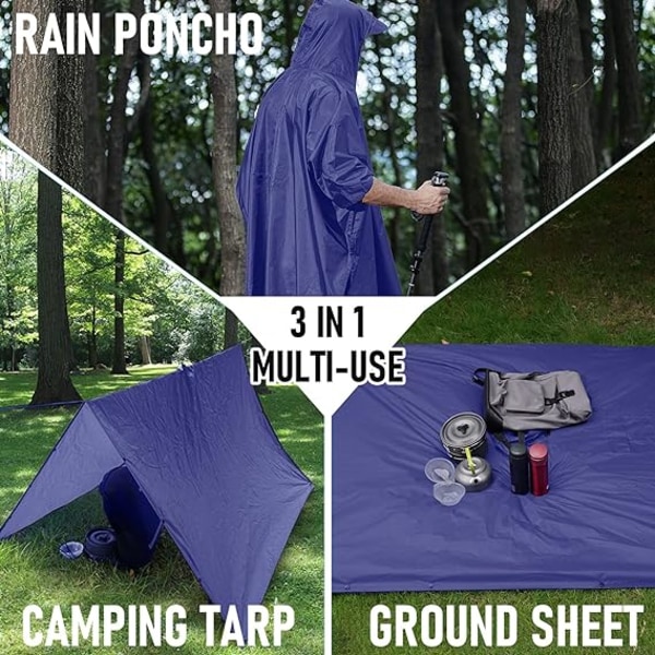 3-in-1 monitoiminen sadeponcho Adult, 85,8 x 55,5 tuumaa polyesteriä ulkona sadevaatteet - vedenpitävä sadetakki, aurinkovarjopusero, teltan maapeittomatto