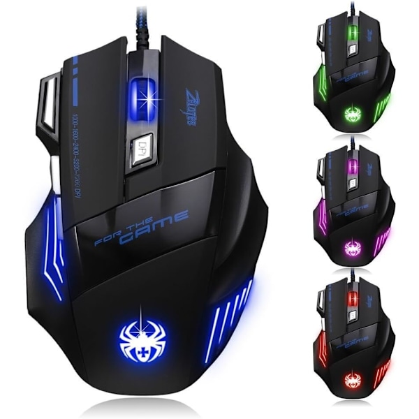 Ledningsforbundet gaming mus, 2400 DPI, 7 knapper ergonomisk mus, USB optisk mus, computermus, ledningsforbundet mus til PC, bærbar, sort