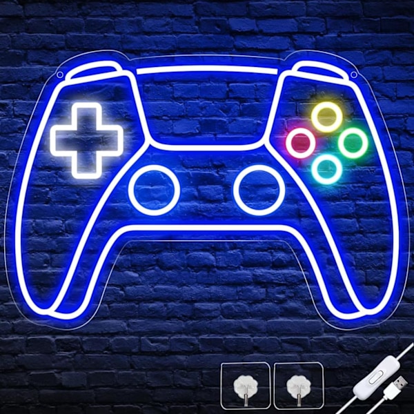 Spelhandtag formad gaming neonskylt, USB-driven LED-skylt, present till gamers, väggdekoration neonskylt.