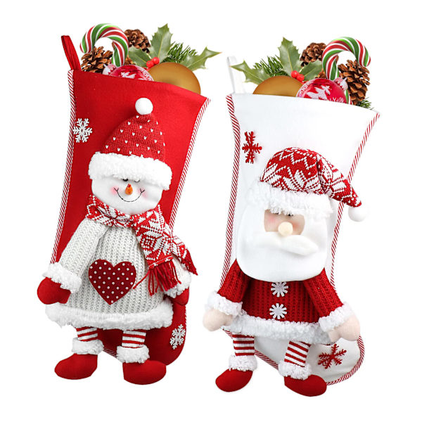 Julstrumpor 2 st, röd vit jultomte snögubbe