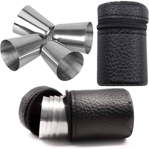 Stk 30ml Rustfrie Shotglass Uknuselige Vinglass Schnapps Kopper med 1 Stk Bærbar Svart Lærveske Sett