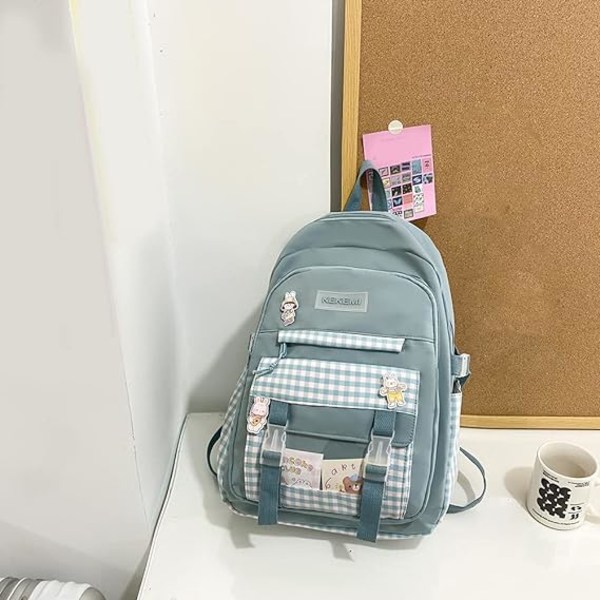 Kawaii Harajuku Ryggsäck Söt Rutig Student Ryggsäck (Grön)