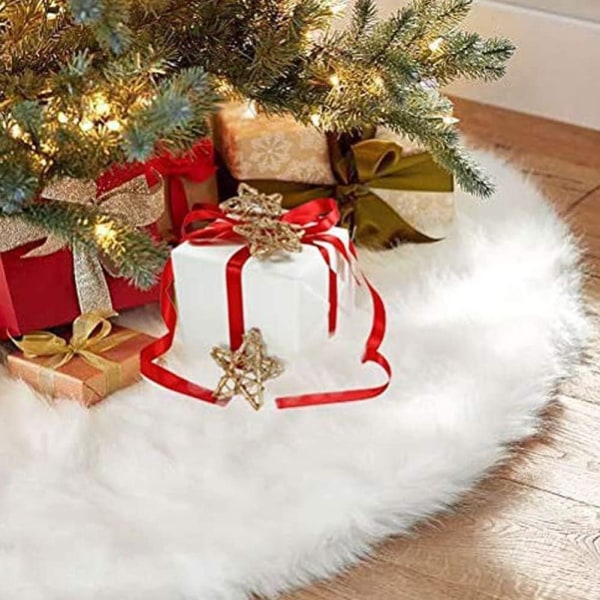 Hvid juletræsnederdel Plys juletræsnederdel Rundt juletræstæppe imiteret pels juletræsfod Tæppe Juletræ 90 cm