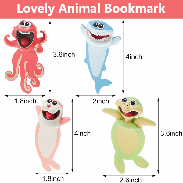 4 stk 3D tegneserie dyr bogmærke Sjove dyr læse bogmærke