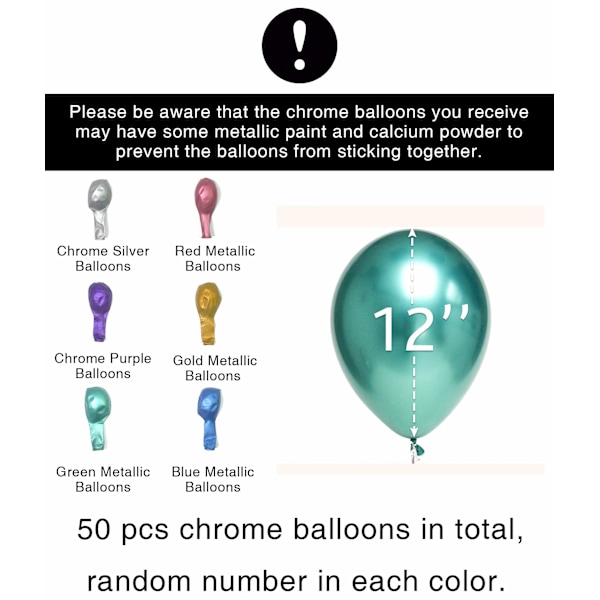 Metalliska ballonger, 50 st 12 tum glänsande ballonger