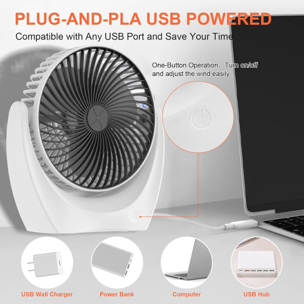 USB-skrivbordsfläkt, elektrisk minibordsfläkt med 3 justerbara hastigheter, stark vind, 360° rotation, bärbar skrivbordsfläkt, tyst kylfläkt (svart)