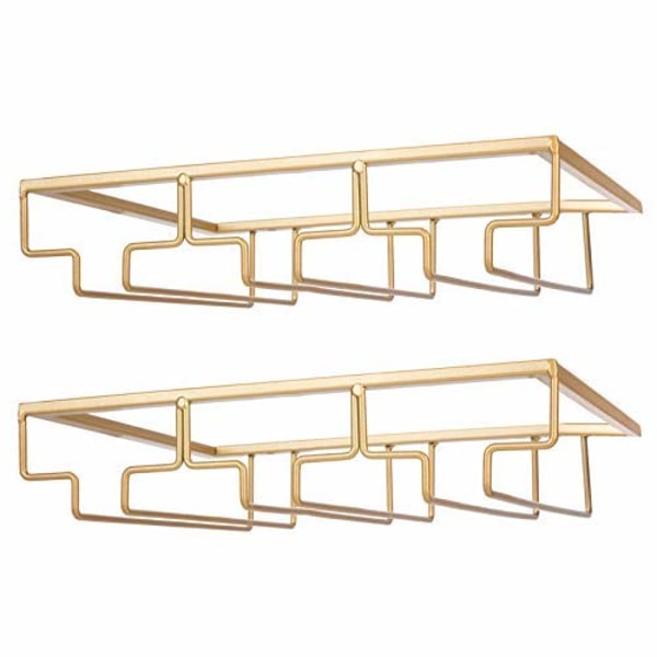 Vinglasställ - Under skåp stjälk vinglas hållare glas förvaring galge 2-pack metall arrangör för bar kök guld