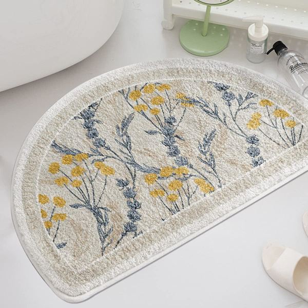 Halvrund badrumsmatta liten matta blommönster inomhus dörrmatta halkfri vattenabsorberande badrumsmatta för badrum, vardagsrum, sovrum (16x24'')