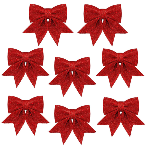 8Pcs Glitter Red Wreaths Christmas Bows