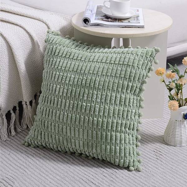2-pack Dekorativa Kuddfodral 18x18 tum med Pompoms för Soffa Säng Vardagsrum, Farmhouse Boho Heminredning