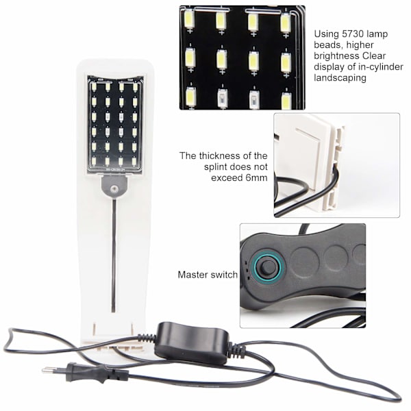 LED-akvarielampe med hvidt og blåt lys, 2,5A, hvid